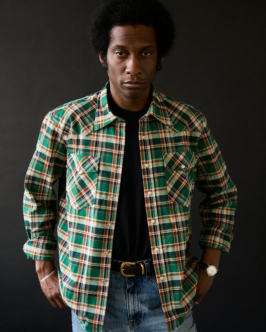 The Waylon Shirt - Green Cotton Nep Flannel