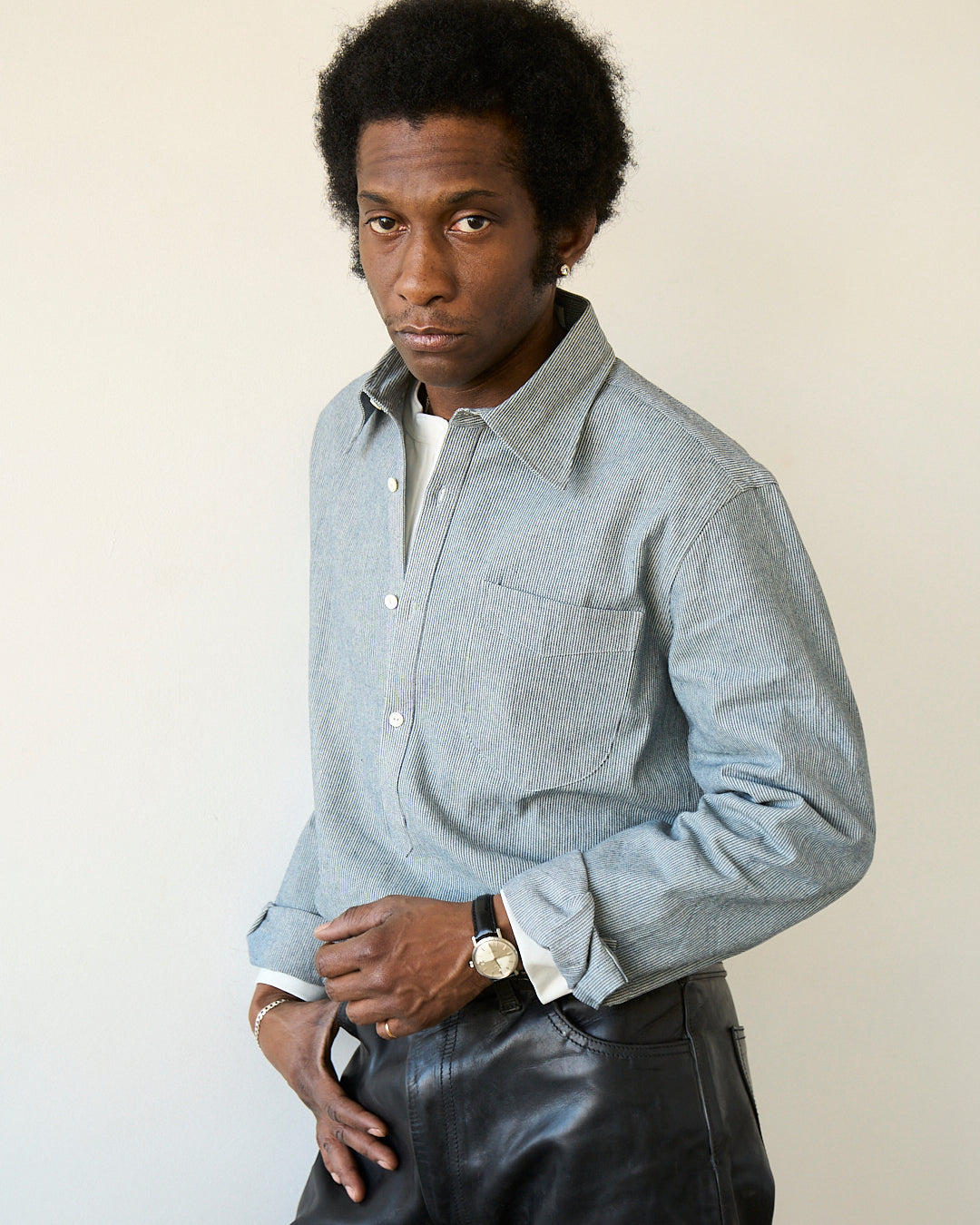 The Ranch Pullover Shirt - Salt and Pepper Stripped Chambray