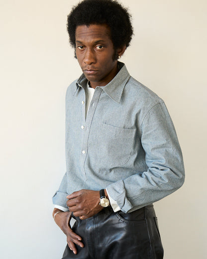 The Ranch Pullover Shirt - Salt and Pepper Stripped Chambray